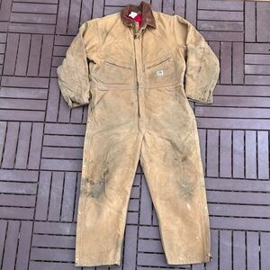 Vintage Carhartt X01 Duck Coverall Brown Insulated Quilted Lining USA Made 48R